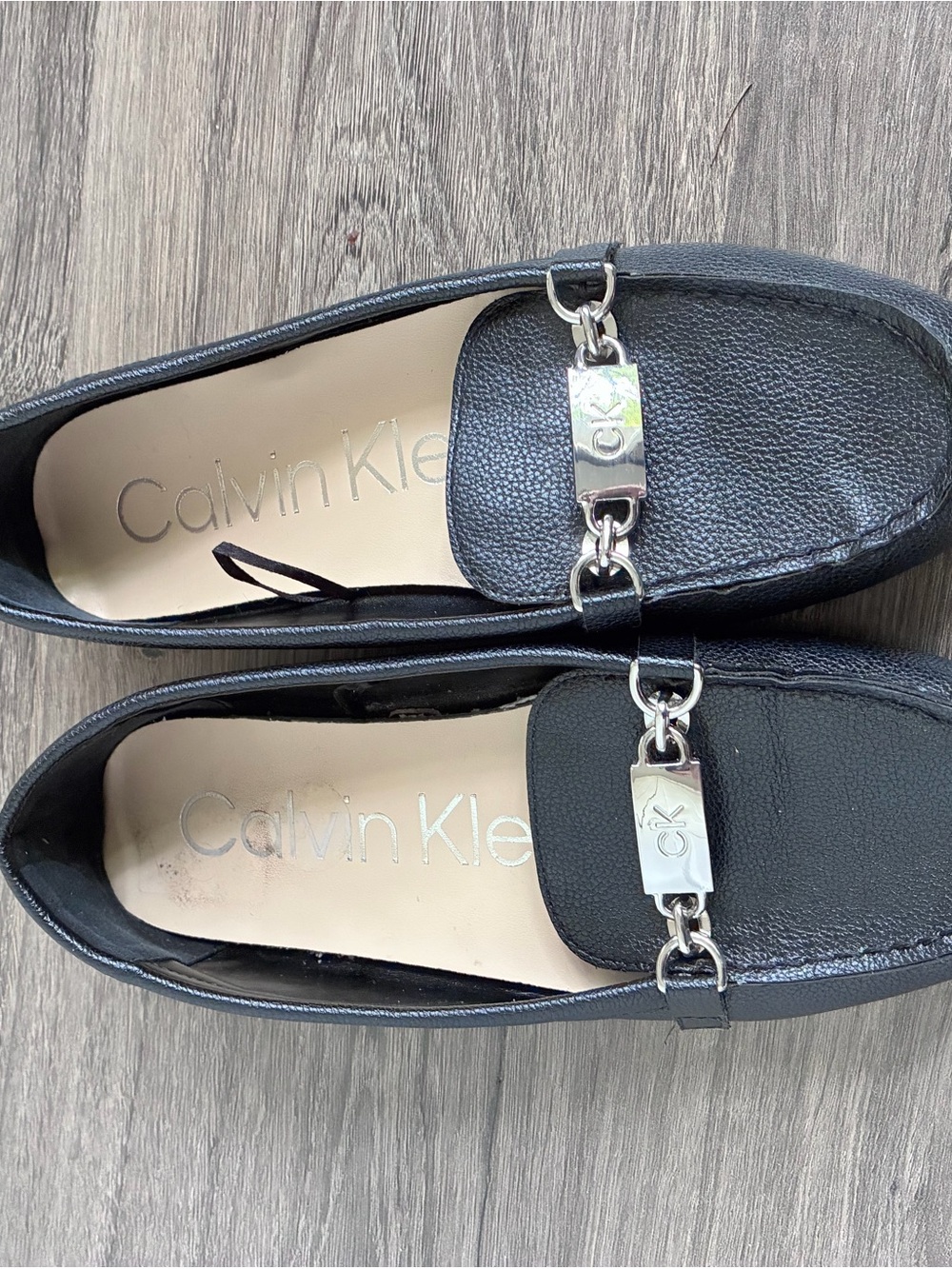 Calvin Klein Black Leather Chain-Link Loafers